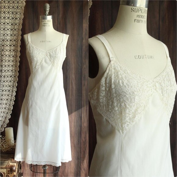 Vintage 1950s Slip, Volup Barbizon Tafredda Bryn Fit Winter White Nightgown, - Picture 1 of 11